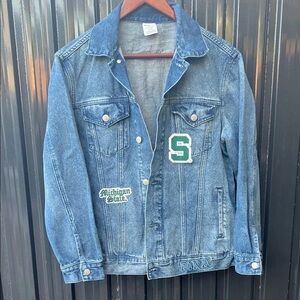 Blue Denim Jacket with Michigan State Patches
